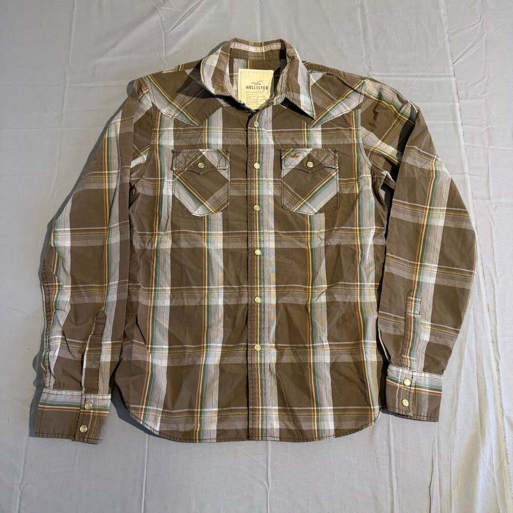 Hollister Western Plaid Shirt Size S Brown Long Sleeve Cotton